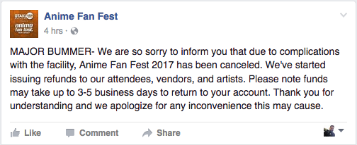 New Jersey's 'Anime Fan Fest' 2017 Has Been Cancelled, Is Apparently a  'Major Bummer' - Nerd & Tie Podcast Network